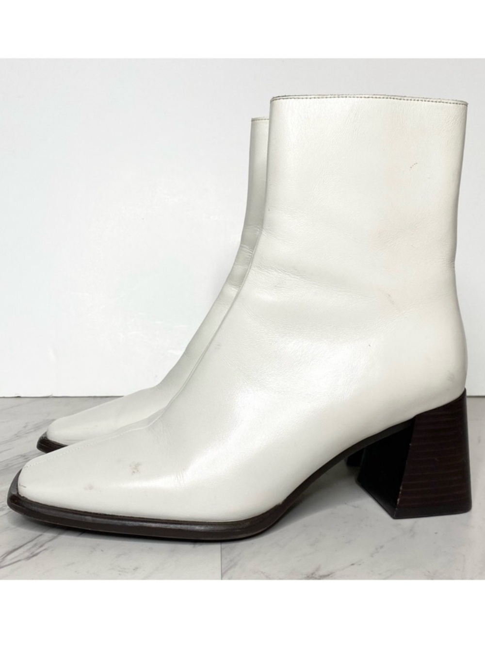 Jeffrey Campbell White Leather Square Toe Heeled Bootie 8